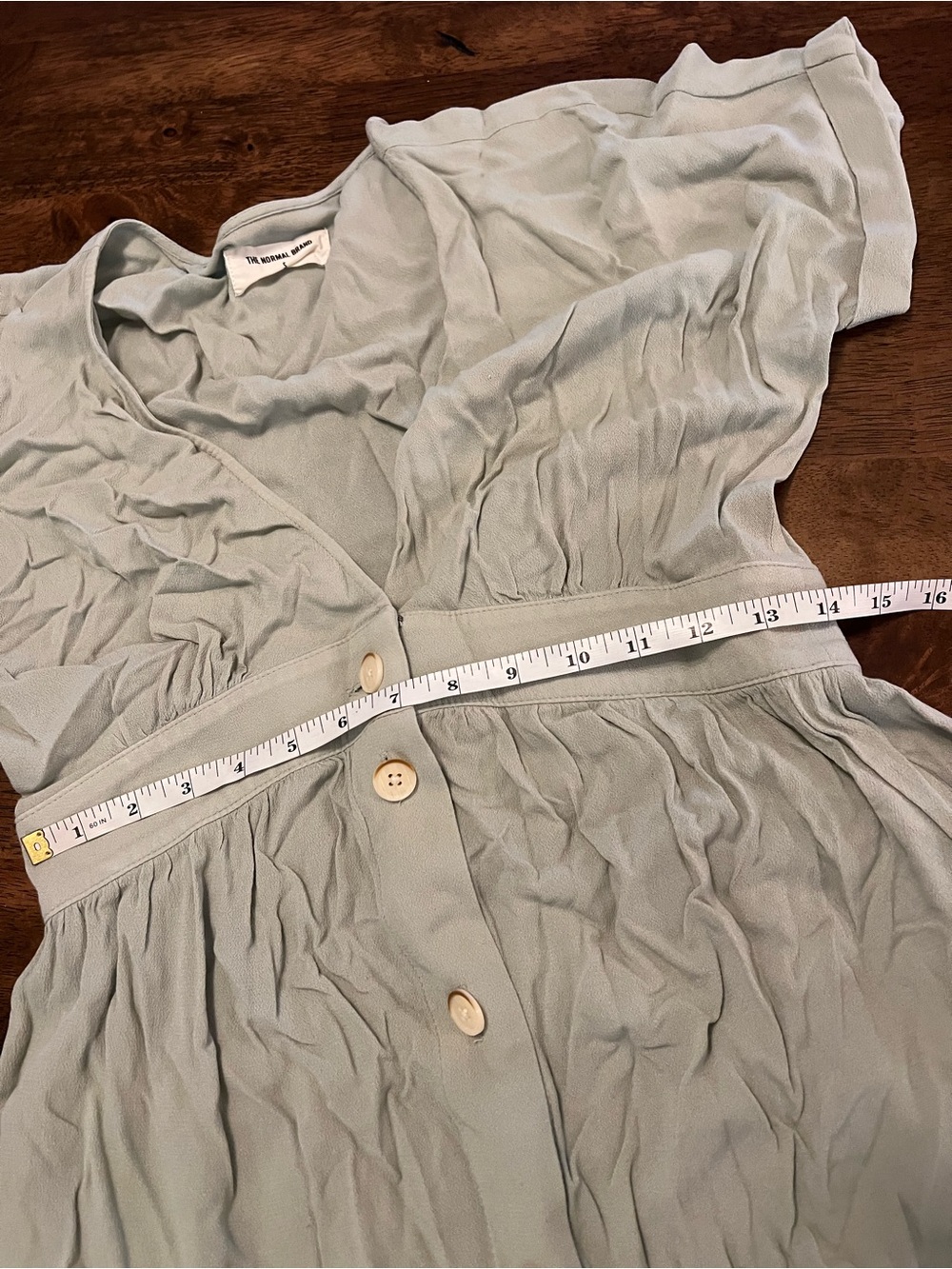 The Normal Brand Deep V Button Thru Dress Sz S Sage Green Midi - Picture 8 of 14